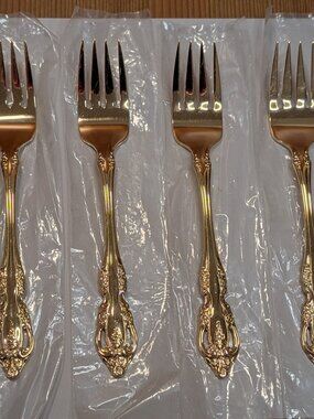 NEW Oneida Community GOLDEN BRAHMS Gold Electroplate Lot of 4 Salad Forks 6.75"